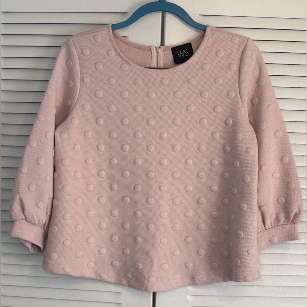 W5 Anthropologie Pale Soft Pink Mauve Textured Dot Top Size Medium M